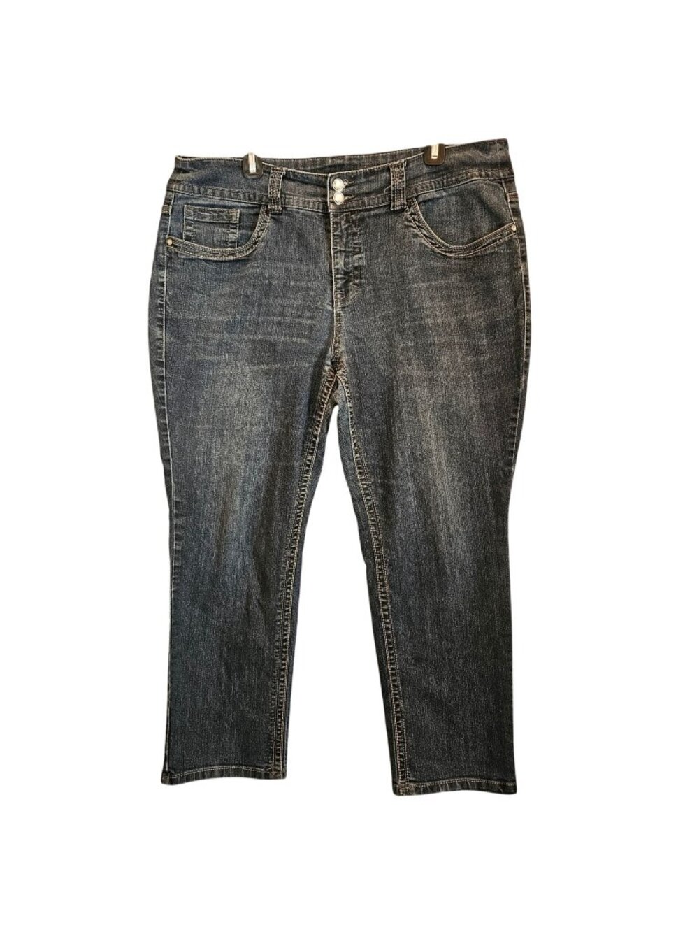 Christopher Banks Womens 16 short Denim Jeans Stretch 2 button rhinestone waist